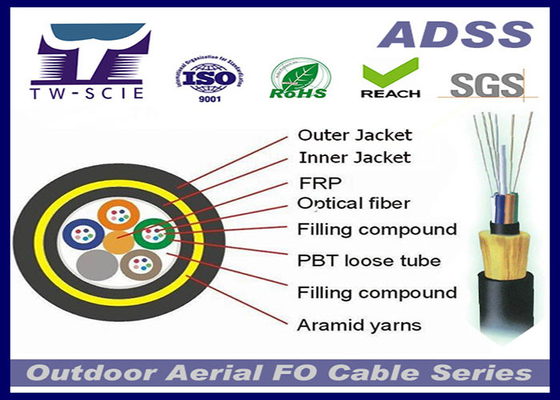 Lichtgewicht Zelfstandige Luchtvezel Optische Kabel, Aramid-Kabel van de Garen de Luchtadss Vezel