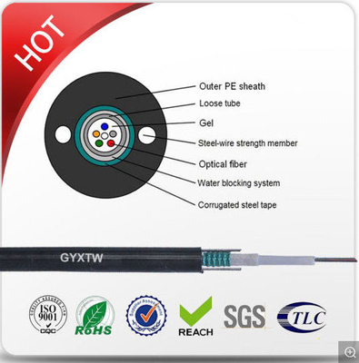 PE Jacket Single Mode G652D Gepantserde glasvezelkabel Unitube Type GYXTW Lichtgewicht