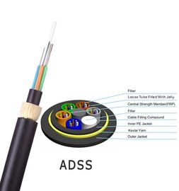 Outdoor Aireal ADSS OFC-kabel Single Mode 24 Core voor Power Telecommunicatie met hoge waterdichtheid