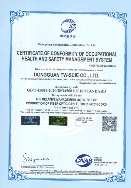 CHINA DONGGUAN TW-SCIE CO., LTD. certificaten